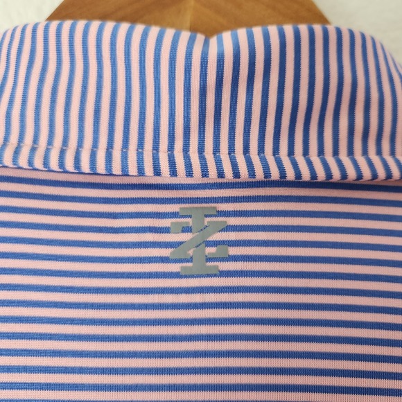 IZOD Golf Shirt Men's Medium Pink Blue Pin Stripes - Picture 3 of 7